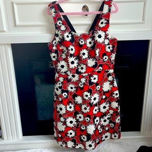 ZARA short dress small, lovely red/pink black white flowered pattern